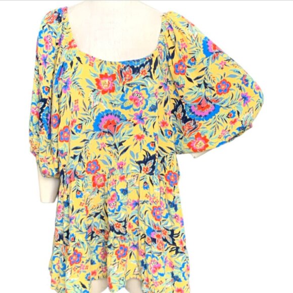 Terra & Sky Yellow Floral Tiered Peplum Top/Blouse Plus Sz 4X #104H - Picture 1 of 8